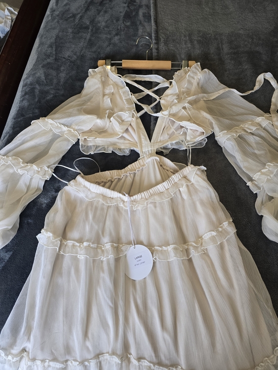 Dresses & Skirts - Romantic Cream Ruffle Maxi Dress with Lace-Up Back